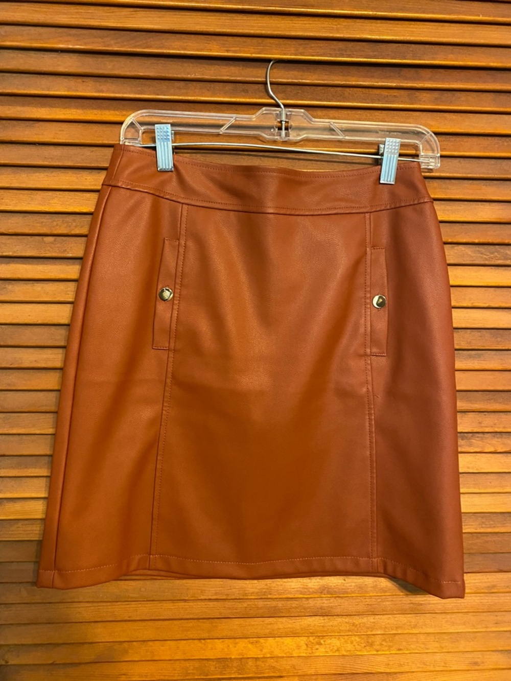 LOFT Faux Leather A-Line Mini Skirt - Cognac Brown